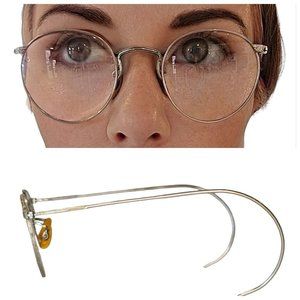 Antique American Optical AO 1/10 12K GF‎ Ful-Vue Wire Rim Silver Round Glasses
